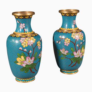 Vasi Cloisonne Posy vintage, Cina, 1940, set di 2