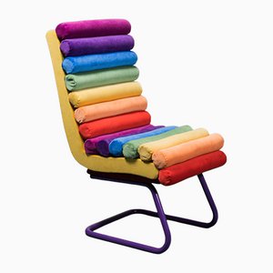 Velvet Armchair with Rainbow Design, 1970s