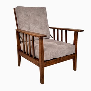 English Arts and Crafts Morris Armchair in Oak & Grey Cord, 1910