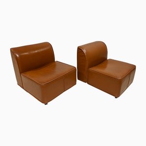 Camel Colour Leather Armchairs, Set of 2