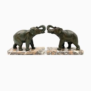 Art Deco French Elephant Bookends, 1930, Set of 2