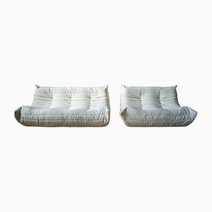 White Bouclette Fabric Togo 2-Seat & 3-Seat Sofas Set by Michel Ducaroy for Ligne Roset, 1970s, Set of 2