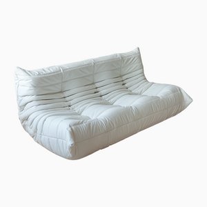 White Leather Togo 3-Seat Sofa by Michel Ducaroy for Ligne Roset