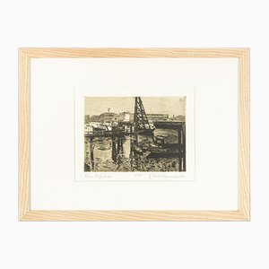 Small Harbor Basin, Etching on Paper, Framed