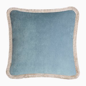 HAPPY PILLOW Light Blue with Off-White Fringes by Lorenza Briola for LO DESIGN
