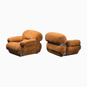 Tubular Metal & Fabric Armchairs, 1970s, Set of 2