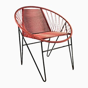 French Red Vinyl Wire Chair by Raoul Guys, 1950s