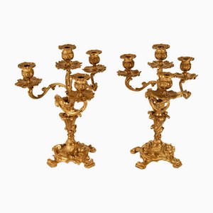 19th Century French Rococo Style Gilt Bronze Candelabras by Francois Linke and Philippe Caffieri, Set of 2