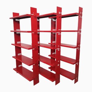 Red Metal Modular Wall Bookcase, 1980s