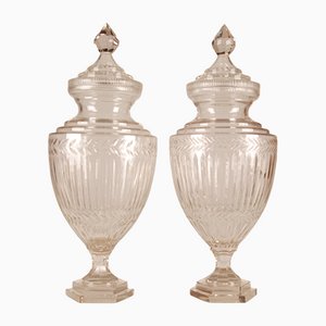 19th Century French Neoclassical Crystal Clear Glass Vases in the Style of Louis XVI, Set of 2