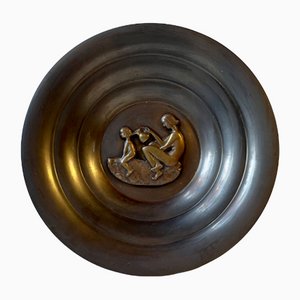 Cuenco Art Déco de estaño y bronce de N. Dam Ravn, años 40