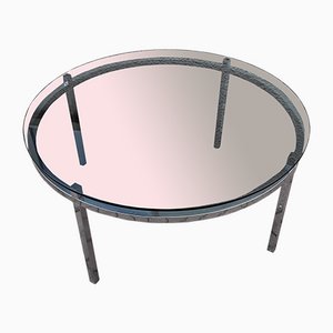 Round Coffee Table with Chromed Metal Frame and Smoked Glass Top, 1970s