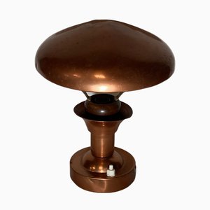 Lámpara de mesa francesa de cobre y teca, años 50