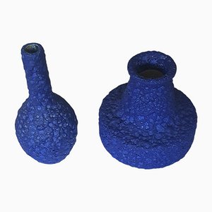 Jarrones Fat Lava de cerámica en azul real, años 60. Juego de 2