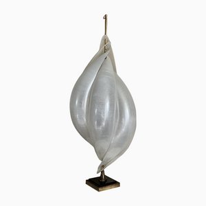 Large Table Lamp in Pearly Perspex and Brass by Rougier