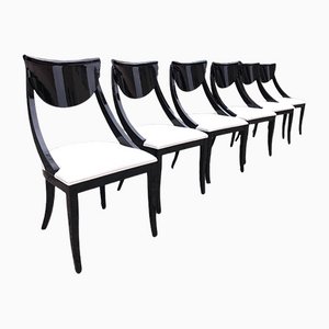 Art Deco Black Paint White Leather Chairs by Pietro Costantini, 1970s, Set of 6