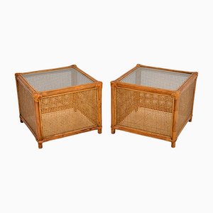 Vintage Bamboo & Rattan Side Tables, 1970s, Set of 2