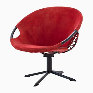 Vintage Red Suede Leather and Iron Frame Lounge Chair, 1960s