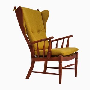 Danish Wool Oak High-Backed Ear Flap Chair, 1960s