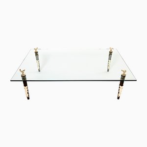 Signed Mahogany Coffee Table in Bronze and Glass by Garouste & Bonetti, 1990s