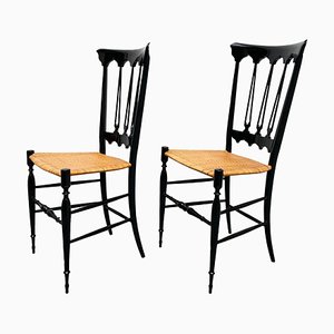 Black Wood and Wicker Chairs by Fratelli Sanguineti, Italy, 1950s, Set of 2