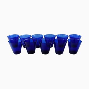 Blue Mouth Blown Art Glass Water Glasses by Monica Bratt for Reijmyre, Set of 11