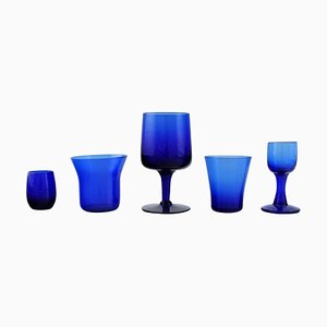 Bicchieri in vetro soffiato a bocca blu di Monica Bratt per Reijmyre, set di 5