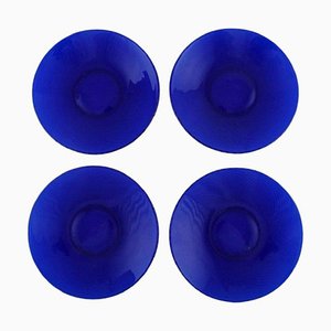 Blue Mouth-Blown Art Glass Plates by Monica Bratt for Reijmyre, Set of 4