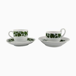 Tasses à Café en Porcelaine avec Soucoupes et Feuilles de Lierre Vertes de Meissen, Set de 4