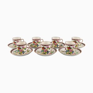 Englische Seven Flower of Tibet Schokoladenbecher mit Untertassen von Coalport, 14er Set