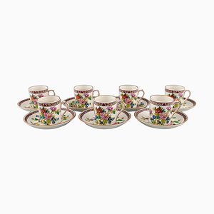 English Seven Flower of Tibet Chocolate Cups with Saucers from Coalport, Set of 14