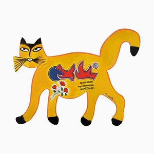 Large Hand-Painted Metal Cat by Cobra for Corneille
