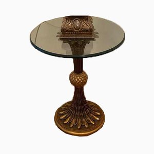 Vintage Round Side Table with Glass Surface