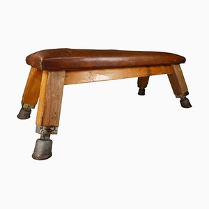 Vintage European Patinated Leather Gym Bench, 1950s