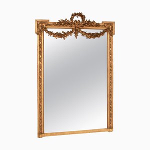 Large Antique Mirror with Gesso Crest, 1880s