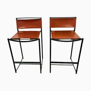 Tabourets de Bar en Cuir Naturel par G. Belotti pour Alias, 1970s, Italie, Set de 2