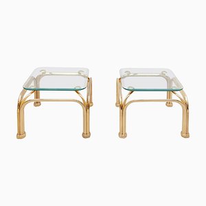 Tables d'Appoint Vintage en Laiton avec Col de Cygne Abstrait, Set de 2