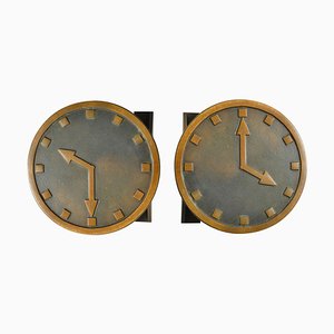 Bronze Push and Pull Door Handles as Clocks, Set of 2