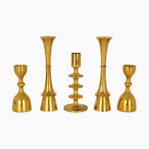 Vintage Danish Brass Candle Holders, Set of 5
