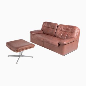 Buffalo Leather Ds 66 2-Seats Sofa with Poof from De Sede