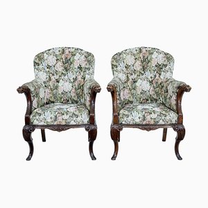 19th Century French Carved Oak Armchairs, Set of 2