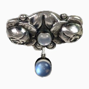 Danish Brooch in Silver Decorated with Moonstone