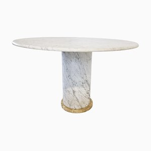 Vintage White Marble Round Dining Table, 1970s