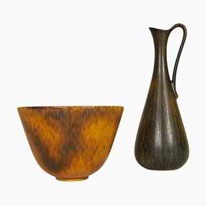 Mid-Century Ceramic Bowl and Vase Set by Gunnar Nylund for Rörstrand, Sweden, 1950s