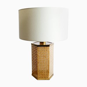 Rattan, Acrylic Glass and Brass Table Lamp, Italy, 1970s