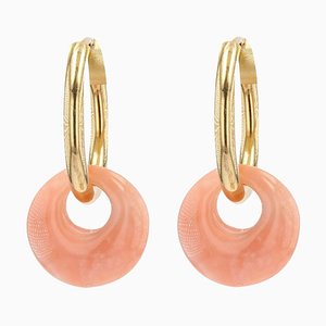 Modern Coral Tassel 18 Karat Yellow Gold Hoop Earrings