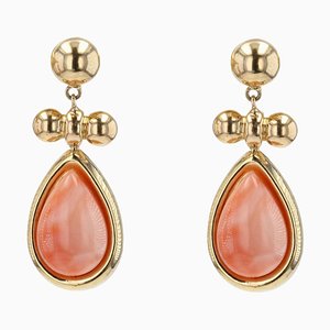 Modern Pink Agate & Yellow Gold Drop Earrings