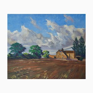 William Henry Innes, English Farmhouse, 1950, Oil Pastel on Board