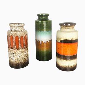 German Multicolor Fat Lava Vase Pottery by Scheurich, 1970s, Set of 3