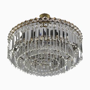Art Deco Five-Tiered Three-Light Crystal Glass and Brass Chandelier